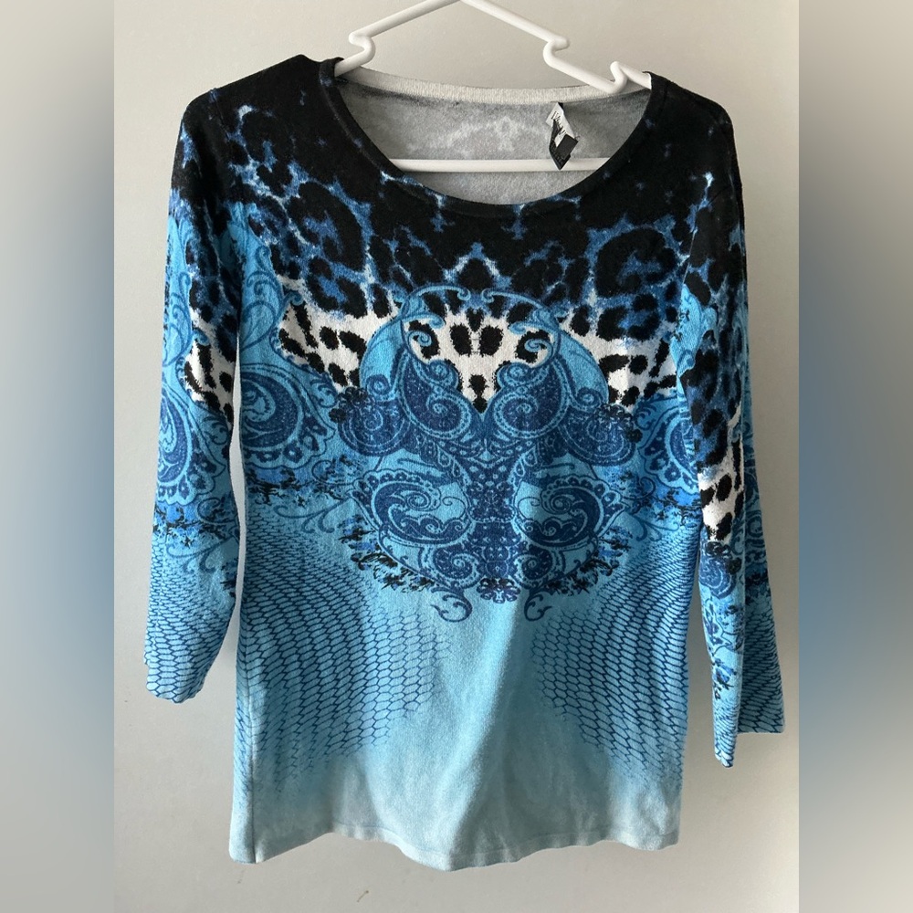 Blue and Black Patterned Women's Top